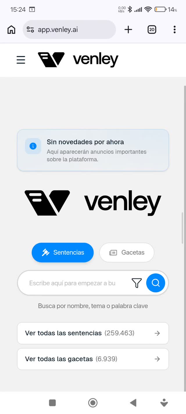 Grabación de Venley Web en Chrome desde un teléfono Android. No es una grabación de la app nativa.
